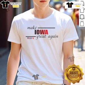 Official Make Iowa Great Again T-Shirt featuring bold slogan and vibrant design, perfect for supporters of Iowa pride.