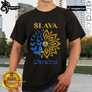 Top Slava Ukraini sunflower t-shirt featuring the Ukrainian flag design, perfect for expressing support for Ukraine.