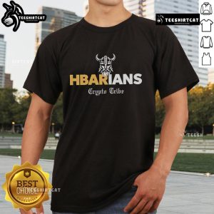 Nice Hbarians Crypto Tribe T-Shirt featuring vibrant design and logo, perfect for crypto enthusiasts and stylish streetwear.