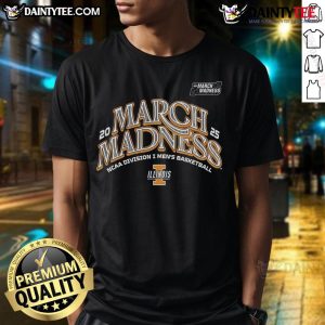 Alt Text: Good Illinois Men's Basketball 2025 March Madness Bound T-Shirt featuring team colors and logo, perfect for fans.