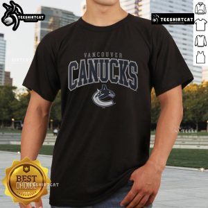Alt Text: Official Vancouver Canucks Classic Arched Logo T-Shirt featuring the team's iconic logo and stylish design.