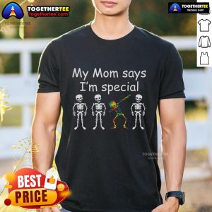 Top My Mom Says I'M Special Skeleton Autism Awareness T-Shirt featuring a playful skeleton design celebrating autism.