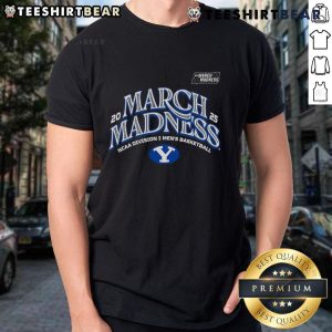 Official BYU Men's Basketball 2025 March Madness Bound T-Shirt featuring team colors and logo for fans and supporters.