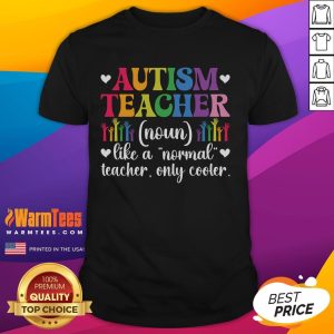 Funny Autism Teacher T-Shirt showcasing a humorous definition of autism, promoting awareness and support for autism education.