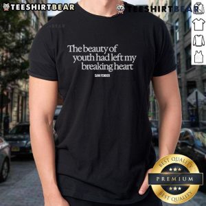 Alt Text: Official Sam Fender The Beauty Of Youth T-Shirt featuring vibrant design and lyrics, perfect for fans of the artist.