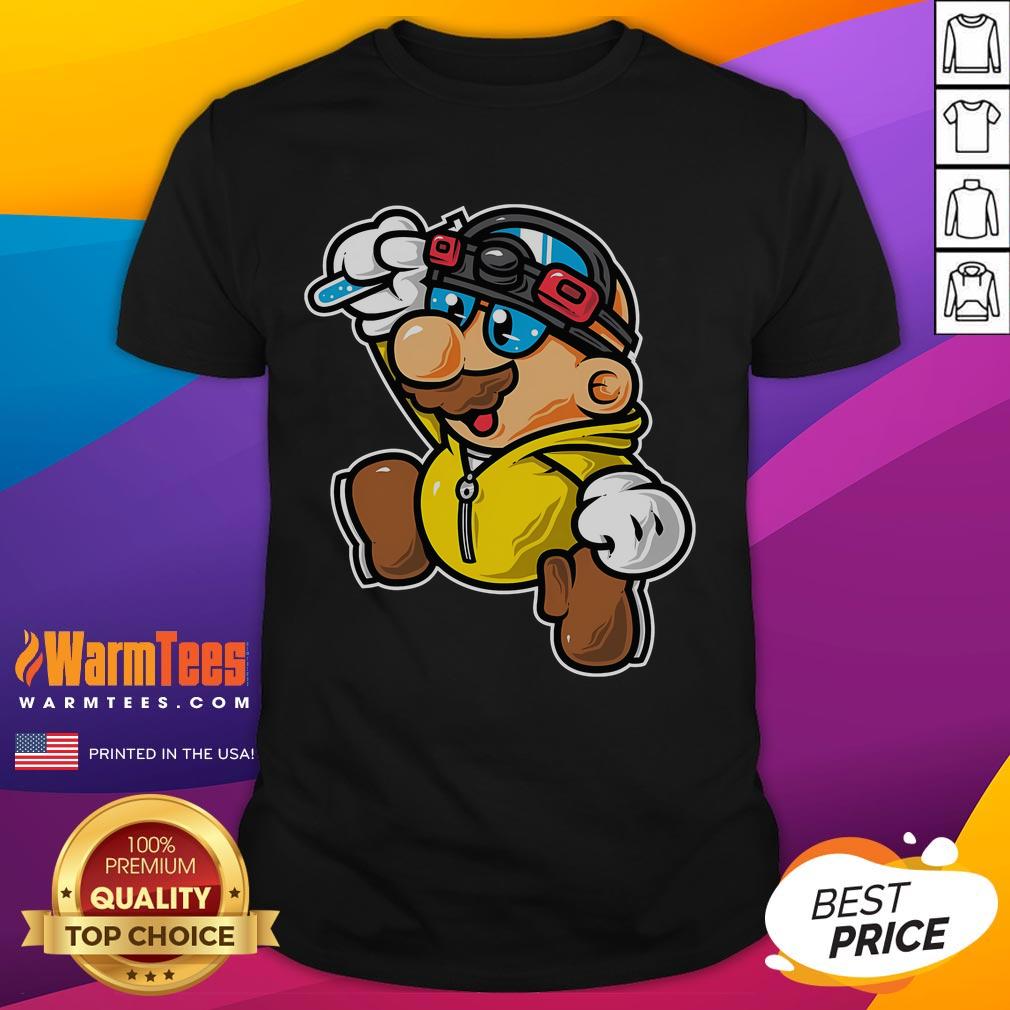 Funny Super Mario Bad Jump T Shirt Alt Text: Funny Super Mario Bad Jump T-Shirt featuring a humorous graphic of Mario failing a jump in vibrant colors.