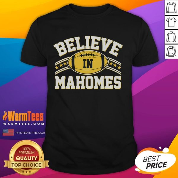 Adorable baby wearing a 'Good Believe In Mahomes' Kansas City football T-shirt, perfect for young KC fans.