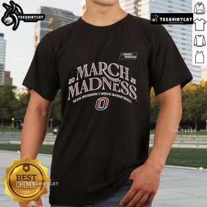 Official Omaha Men's Basketball 2025 March Madness Bound T-Shirt featuring team colors and logo, perfect for fans.