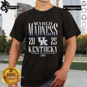 Official Kentucky Wildcats 2025 March Madness T-Shirt featuring team logo and vibrant blue design for fans.