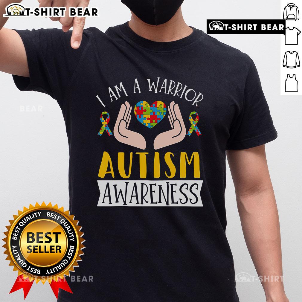 Nice I Am A Warrior Autism Awareness Month Ribbon Puzzle T Shirt Alt Text: Nice I Am A Warrior Autism Awareness Month Ribbon Puzzle T-Shirt featuring a colorful autism puzzle piece design.