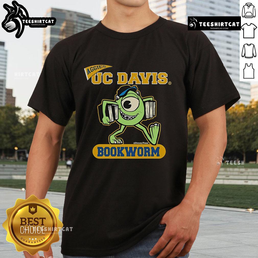 Official Disney Aggies Uc Davis Bookworm T Shirt Alt Text: Official Disney Aggies UC Davis Bookworm T-Shirt featuring a vibrant design for fans and students of UC Davis.
