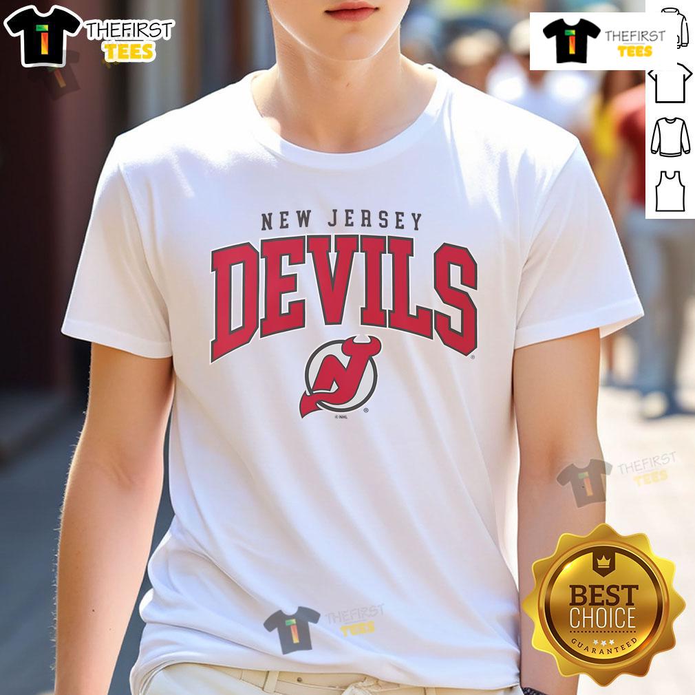 Official New Jersey Devils Classic Arched Logo T Shirt Official New Jersey Devils Classic Arched Logo T-Shirt featuring iconic team logo on a stylish black background.