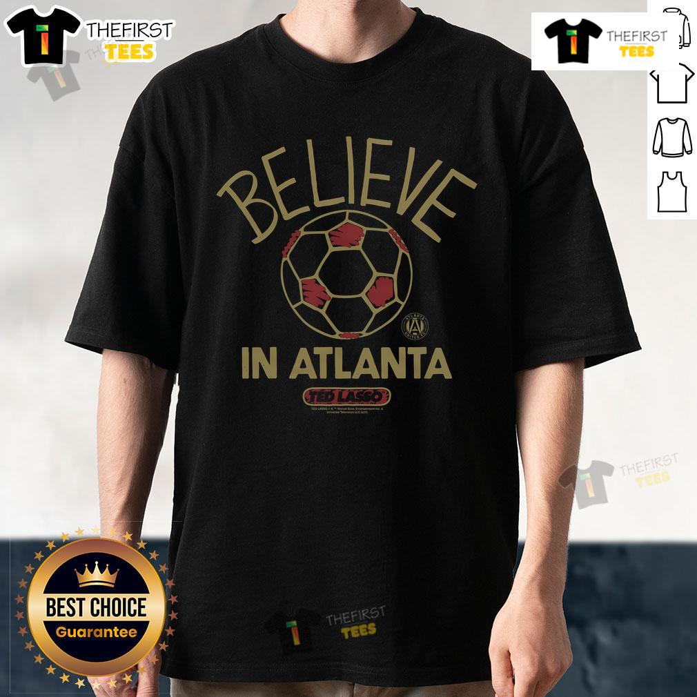 Official Ted Lasso Believe X Atlanta United T Shirt Official Ted Lasso Believe X Atlanta United T-Shirt featuring a vibrant design celebrating teamwork and sportsmanship.