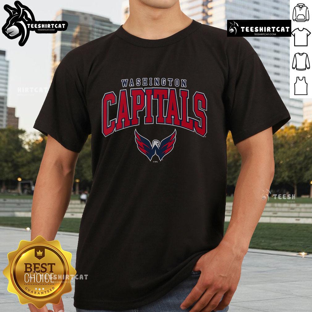 Official Washington Capitals Classic Arched Logo T Shirt Alt Text: Official Washington Capitals Classic Arched Logo T-Shirt featuring bold team logo and comfortable fit for fans.