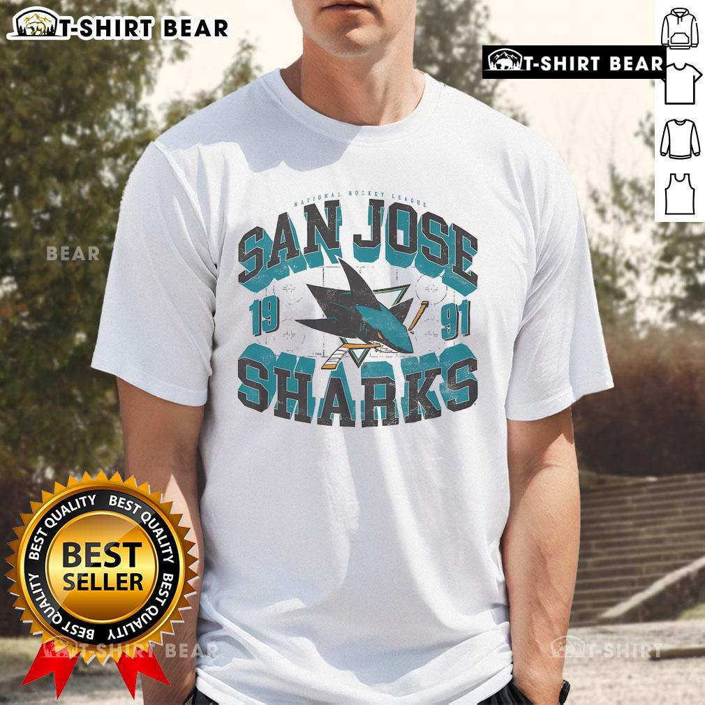 Premium San Jose Sharks Rink Arched Wordmark T Shirt Alt Text: Premium San Jose Sharks Rink Arched Wordmark T-Shirt featuring team logo and vibrant colors for fans and collectors.