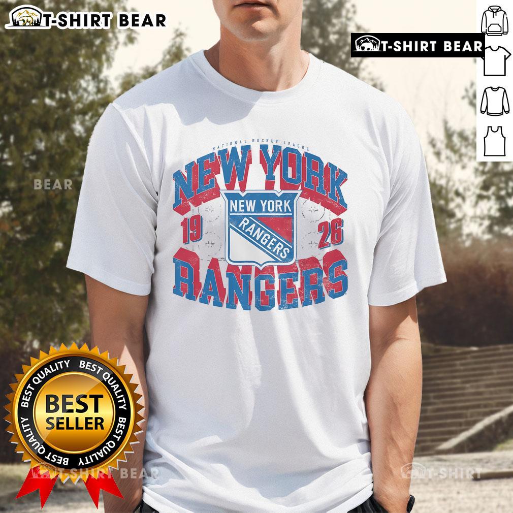 Top New York Rangers Rink Arched Wordmark T Shirt Alt Text: Top New York Rangers Rink Arched Wordmark T-Shirt featuring bold team logo and stylish design for fans.
