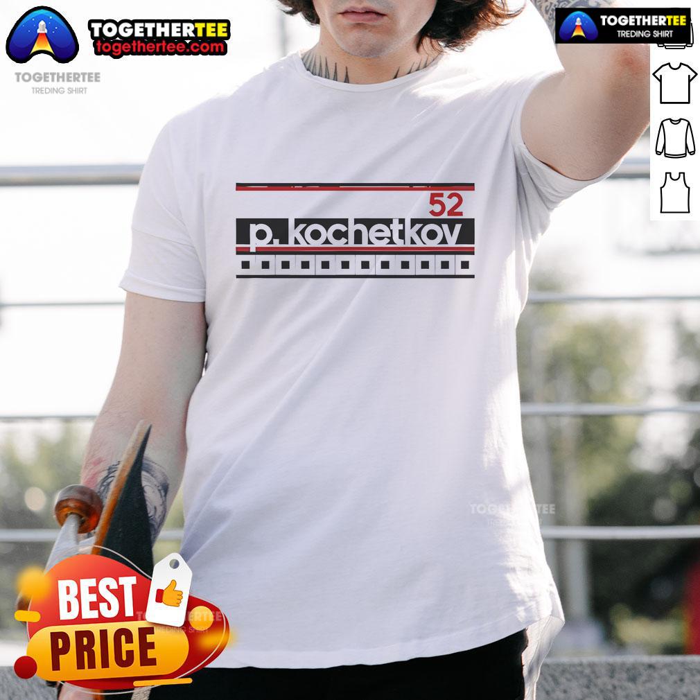 Top Pyotr Kochetkov Name Number Stripe Carolina Hurricanes T Shirt Alt Text: Top Pyotr Kochetkov Carolina Hurricanes T-Shirt with name and number stripe design, perfect for fans.