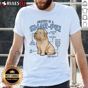 Alt Text: Cute Anatomy of a Sharpei Dog T-Shirt featuring a detailed illustration of Sharpei anatomy on a stylish tee.