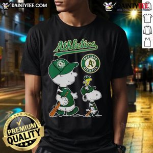 Good Snoopy and Charlie Brown Oakland Athletics player T-shirt featuring vibrant graphics and a classic design.